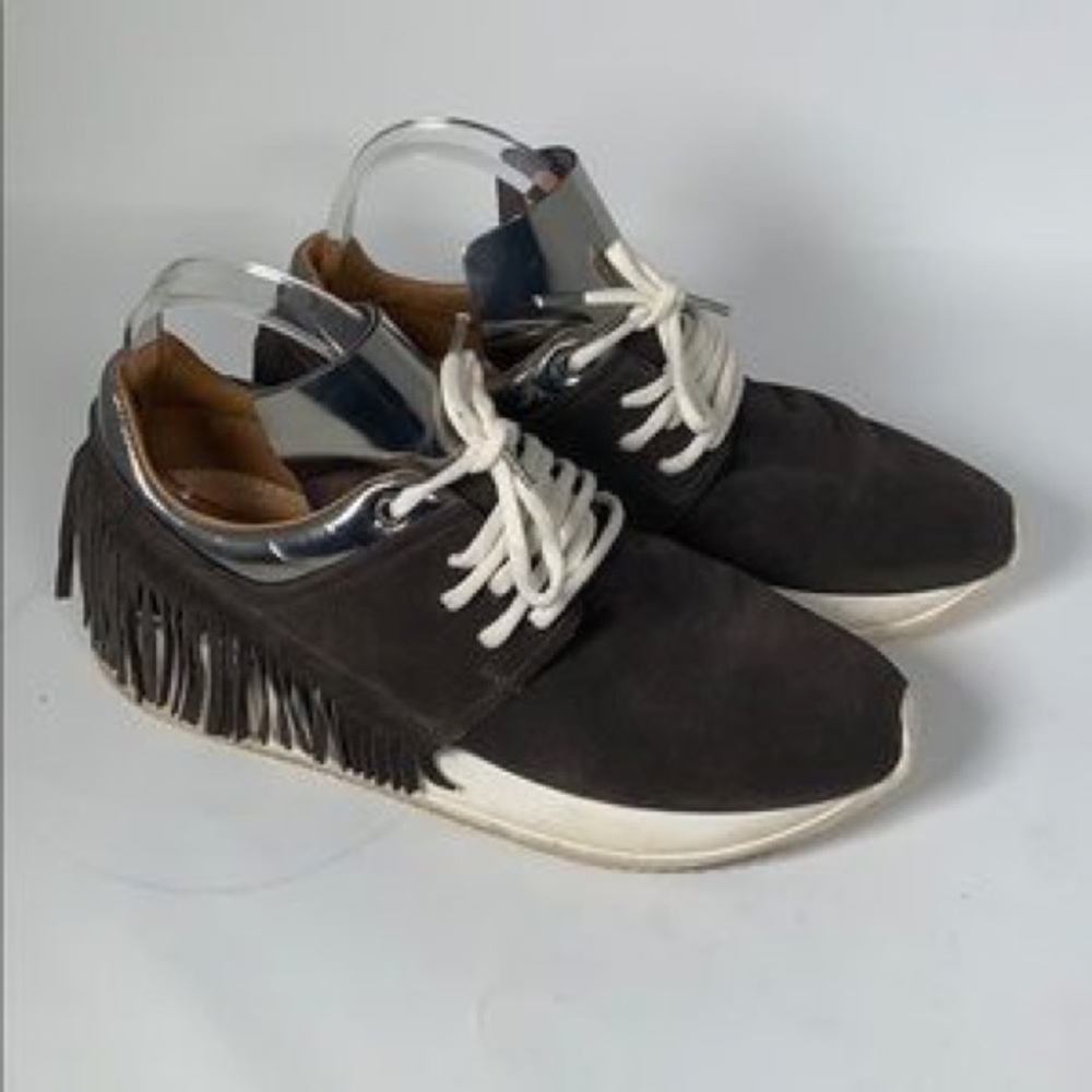 ESSEUTESSE brown suede and silver fringe sneakers- excellent condition SZ. 40